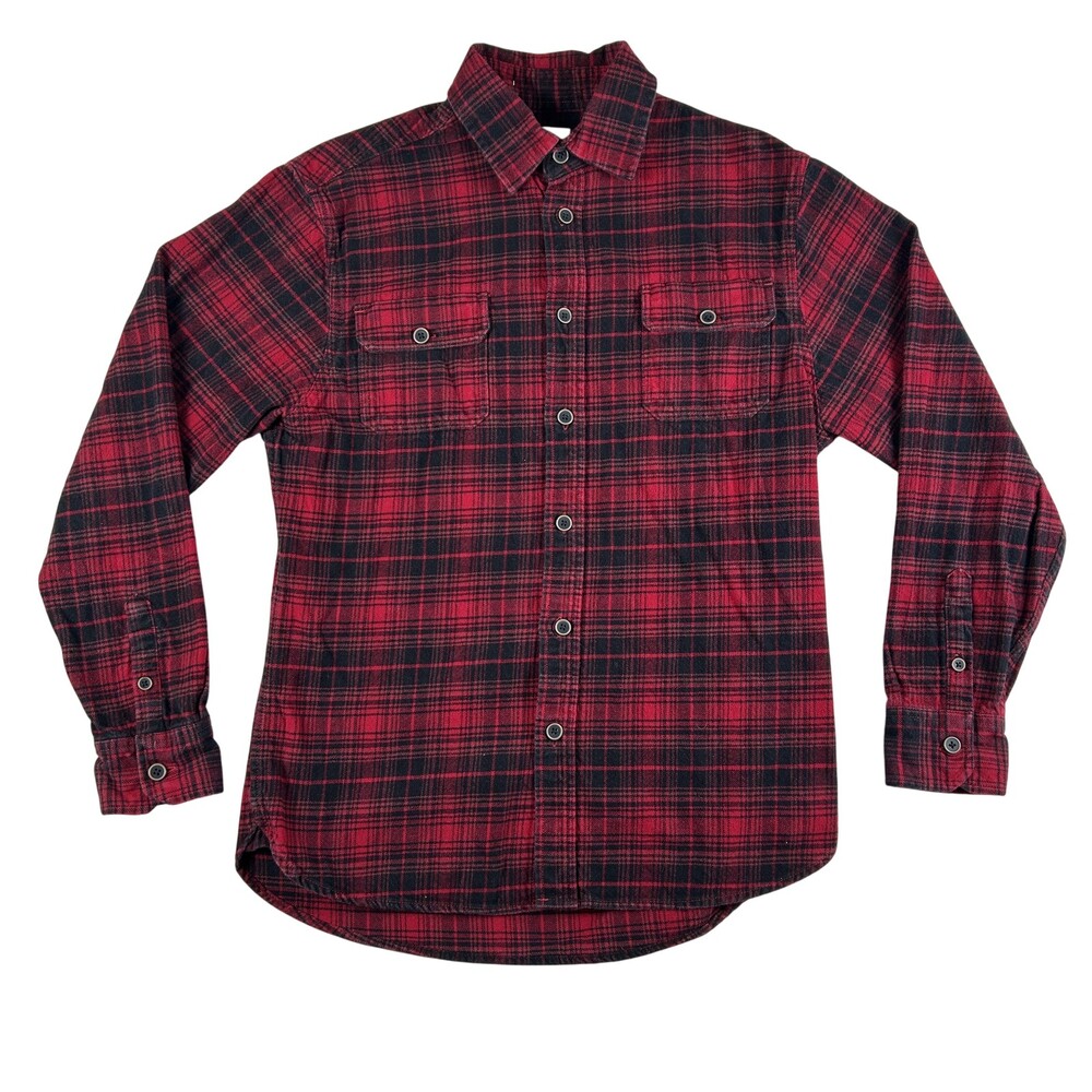 JACHS Shirt Mens Medium Red Black Plaid Flannel Long Sleeve Button Front Casual
